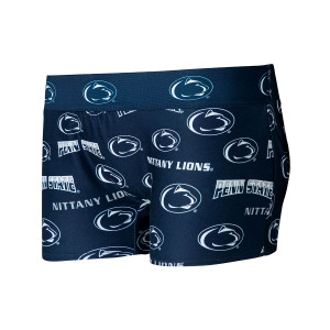 navy women's boy shorts with Penn State, Nittany Lions, and Athletic Logos printed all over